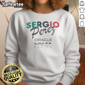 Alt Text: Official Oracle Red Bull Racing Junior Sergio Perez flag sweatshirt featuring bold team colors and logo.