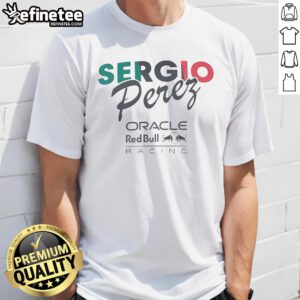 Alt Text: Official Oracle Red Bull Racing Junior Sergio Perez Flag T-Shirt featuring vibrant team colors and logo design.