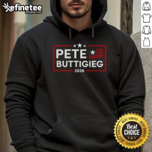 Official Pete Buttigieg 2028 hoodie featuring campaign logo in bold design, perfect for supporters and enthusiasts.