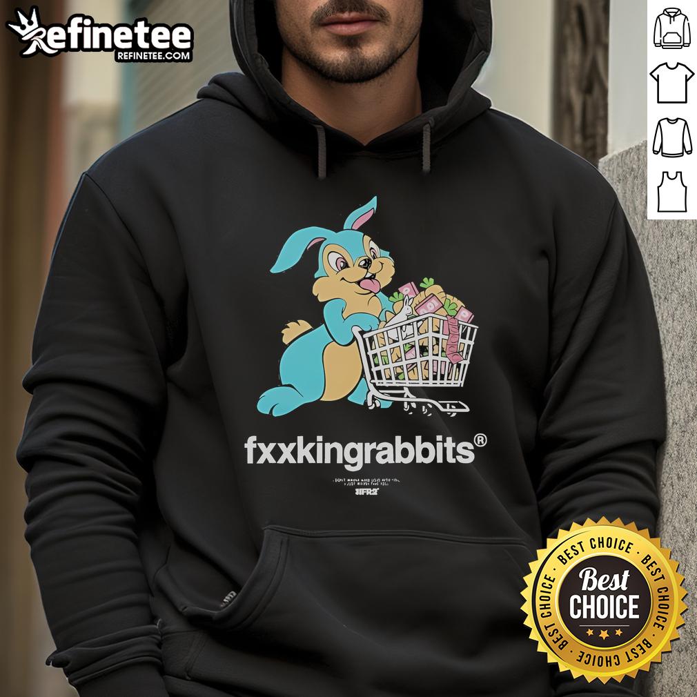 Official Rabbit with Shopping Cart Hoodie featuring a cute rabbit design, perfect for casual wear and animal lovers.