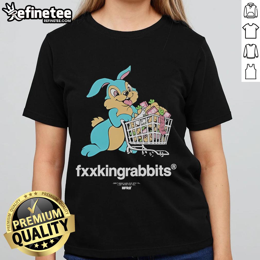 Official Rabbit with Shopping Cart Ladies Tee featuring a playful rabbit graphic and stylish design for women.