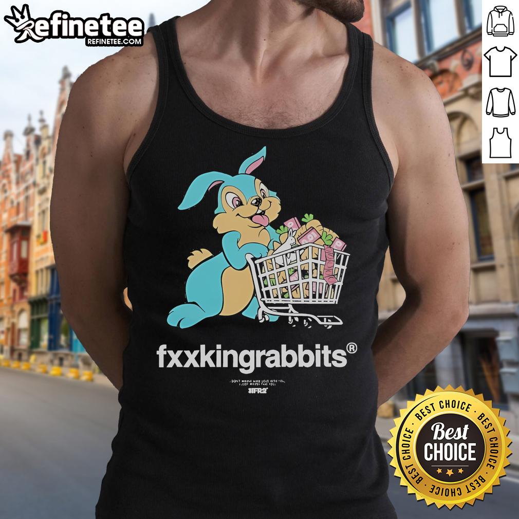 Official rabbit with shopping cart tank top featuring a playful design, perfect for casual wear and animal lovers.