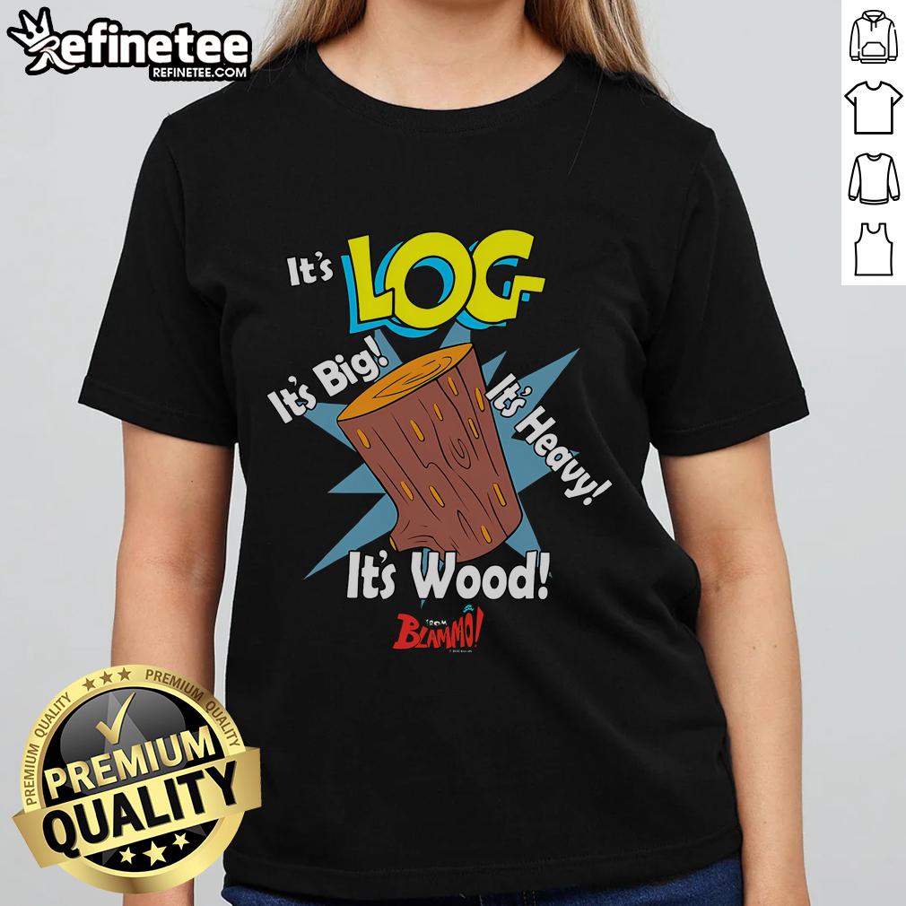 Alt Text: Official Ren and Stimpy It's Log from Blammo ladies tee featuring iconic cartoon characters and vibrant design.