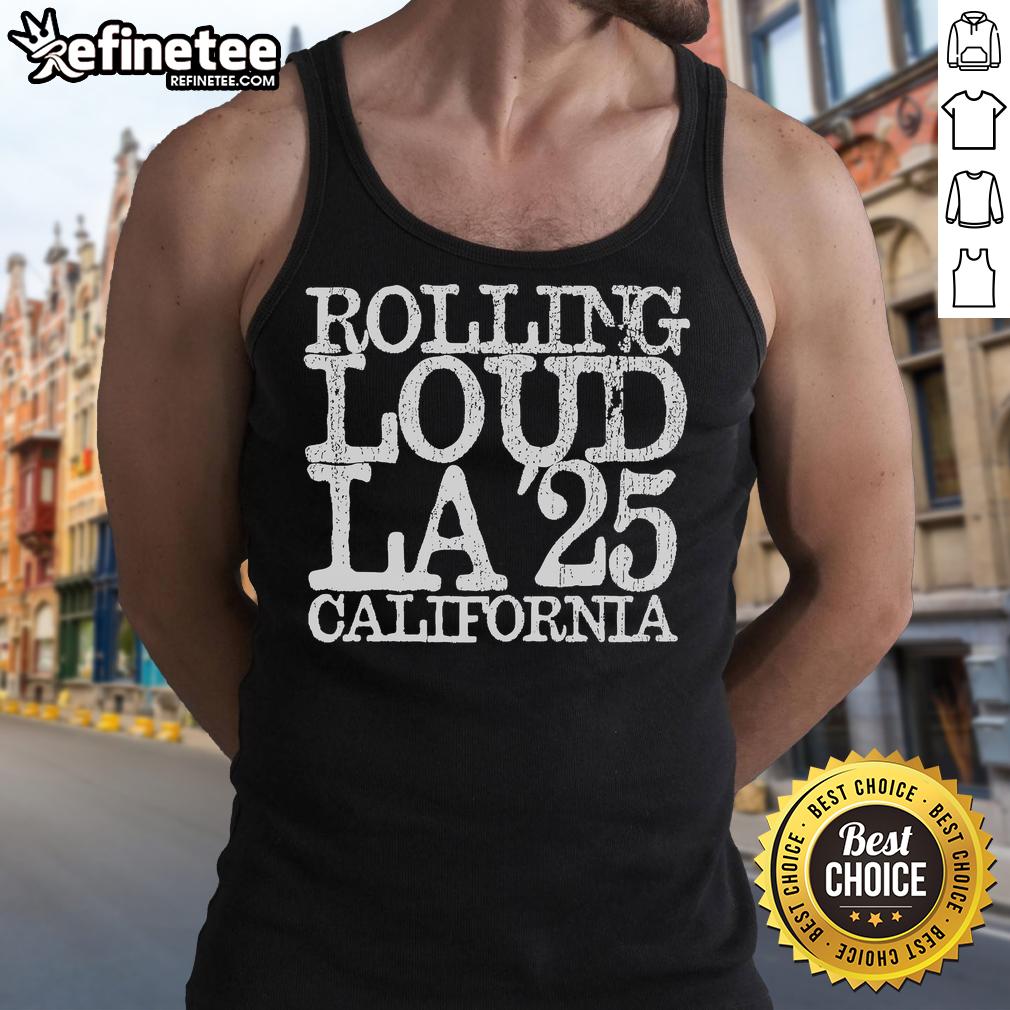 Official Rolling Loud LA 25 California tank top featuring vibrant graphics and festival branding for music lovers.
