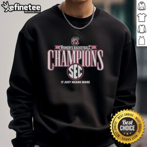 Official South Carolina 2025 Women's Basketball Champions sweatshirt in garnet and black, celebrating the victory.