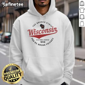 Official Wisconsin Est. 1848 Badger State Map Pride Hoodie featuring a stylish design celebrating Wisconsin heritage.