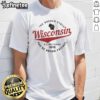 Alt Text: Wisconsin Est. 1848 Badger State map graphic on a pride T-shirt, showcasing state pride and heritage.