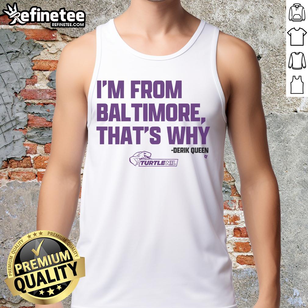 Premium Derik Queen 'I'm From Baltimore' purple tank top displayed on a mannequin, showcasing vibrant color and style.
