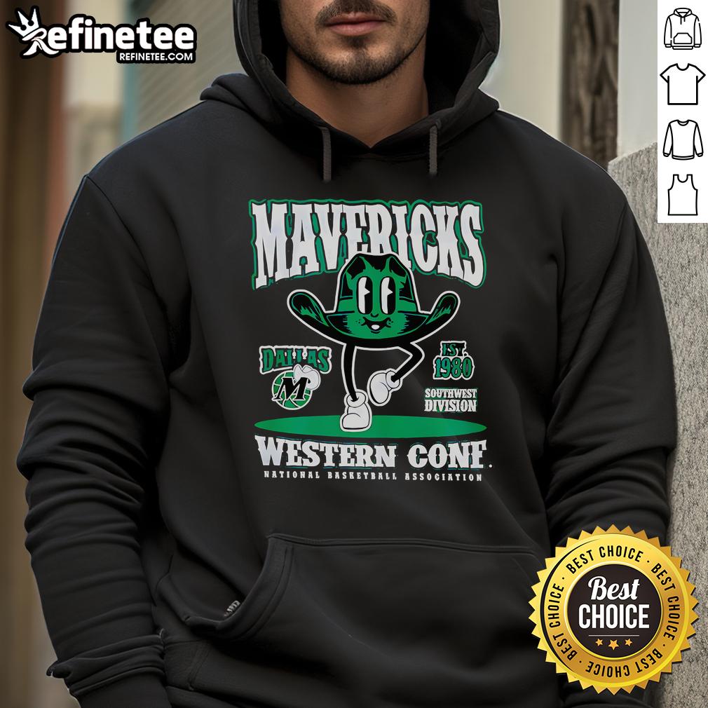 Alt Text: Good Dallas Mavericks Mitchell and Ness retro mascot hoodie featuring vibrant team colors and iconic logo design.