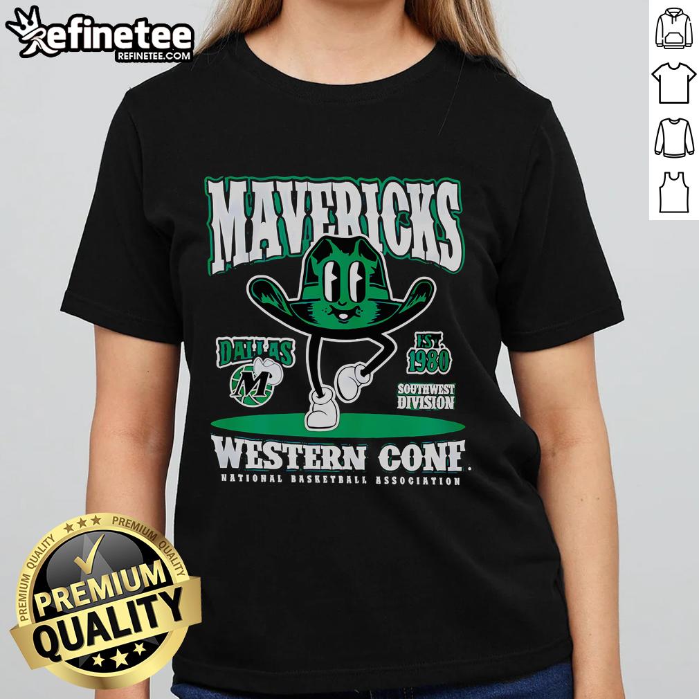 Good Dallas Mavericks Mitchell and Ness retro mascot ladies tee in vibrant colors, perfect for game day style.
