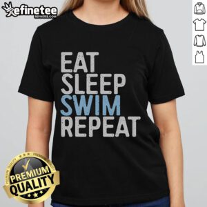 Good Eat Sleep Swim Repeat Swimmer Ladies Tee featuring a fun design for passionate female swimmers.