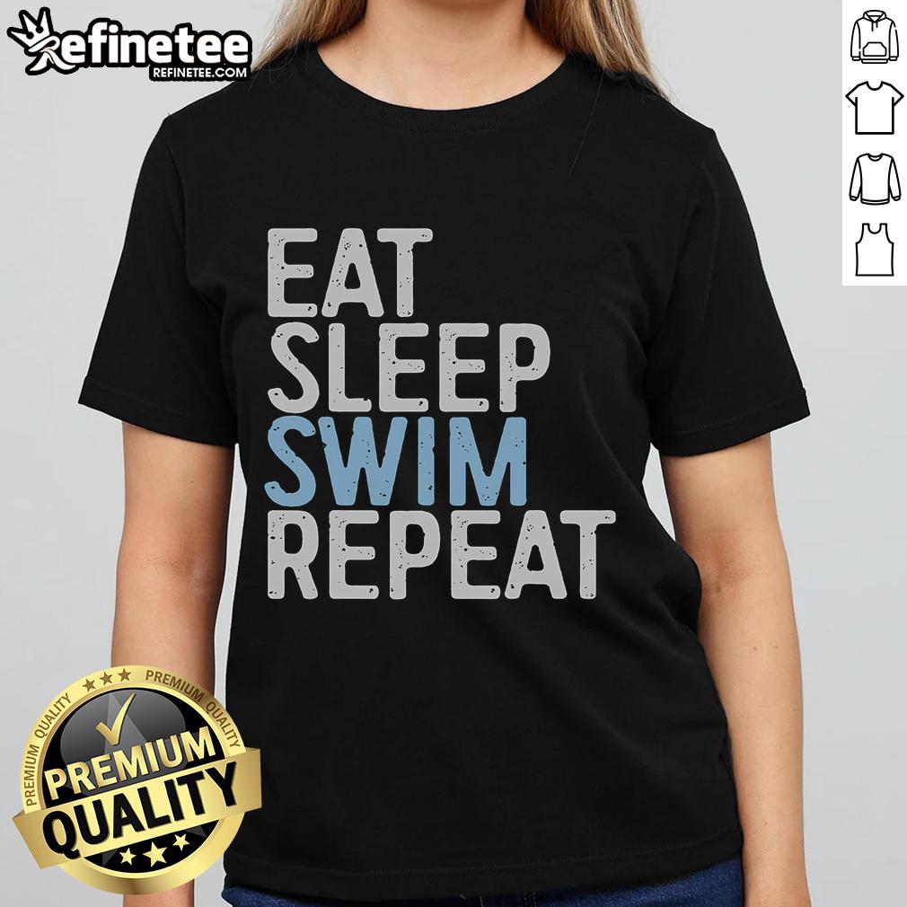 Good Eat Sleep Swim Repeat Swimmer Ladies Tee featuring a fun design for passionate female swimmers.