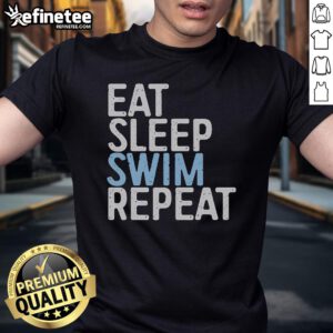 Alt Text: Good Eat Sleep Swim Repeat Swimmer T-Shirt featuring bold, colorful text perfect for swim enthusiasts.