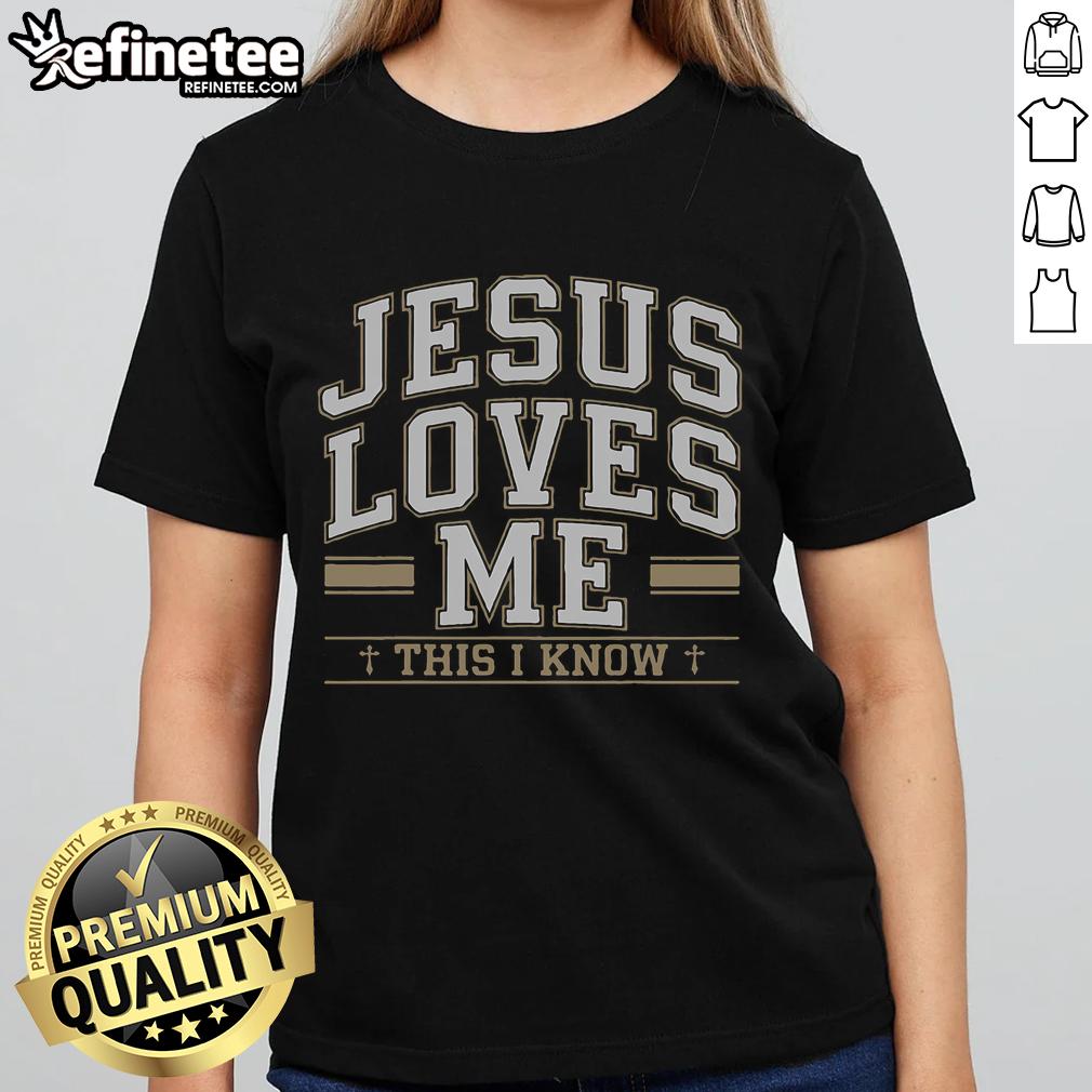 Christian ladies tee featuring 'Jesus Loves Me This I Know' design, perfect for expressing faith and style.