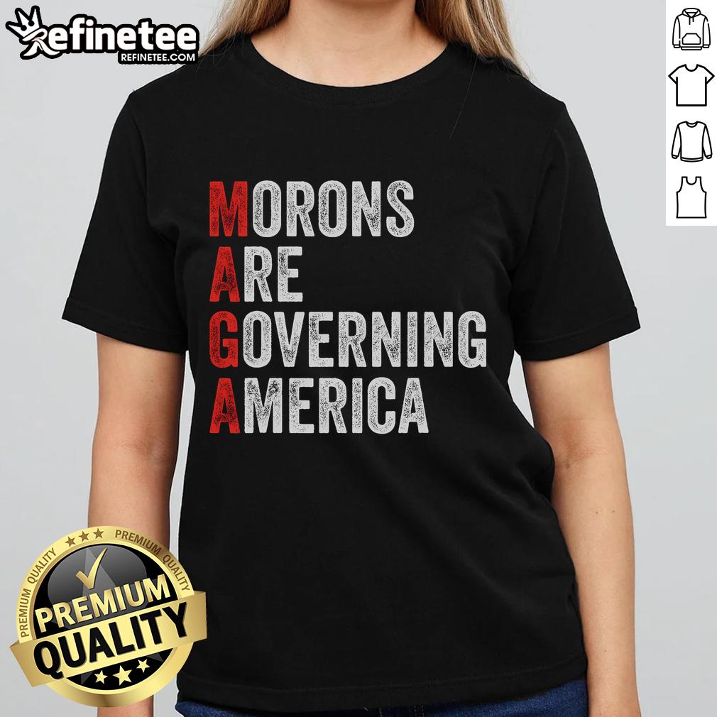 Good Morons Are Governing America Anti-Trump Political Ladies Tee showcasing a bold, humorous design for political apparel.