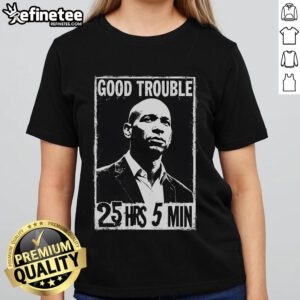 Good Necessary Trouble book by Corey Booker displayed on a ladies tee, perfect for fans of inspiring literature.