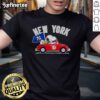 Alt Text: Good New York Yankees Snoopy Go By Car T-Shirt featuring Snoopy driving in Yankees gear, perfect for baseball fans.