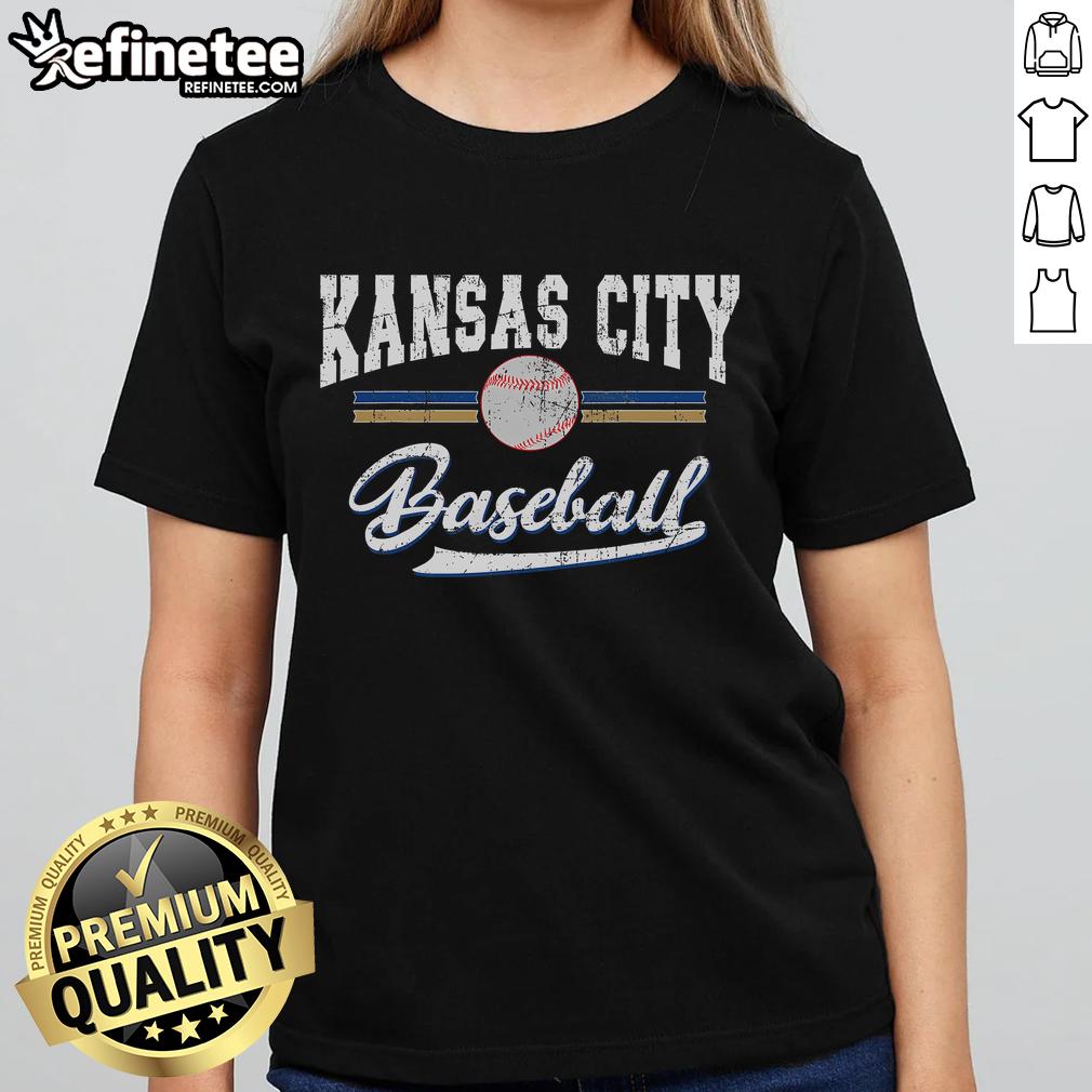 Vintage Kansas City baseball ladies tee featuring retro game day design in soft fabric, perfect for fans.
