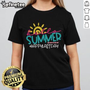 Happy Last Day of School: Teacher and student celebrate summer in a fun ladies' tee, capturing joyful end-of-year moments.