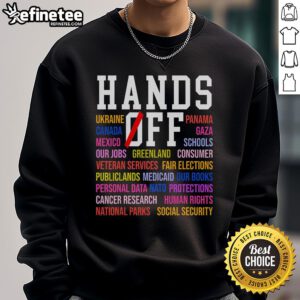 Hot Hands Off Protest sweatshirt worn during the Saturday, April 5 demonstration for social justice awareness.