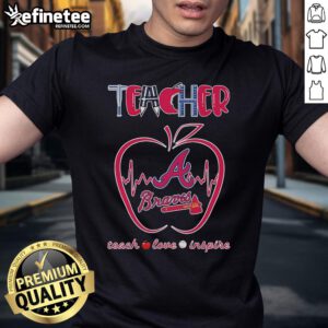 Nice Atlanta Braves Teacher T-Shirt featuring 'Teach, Love, Inspire' design, perfect for dedicated educators and Braves fans.