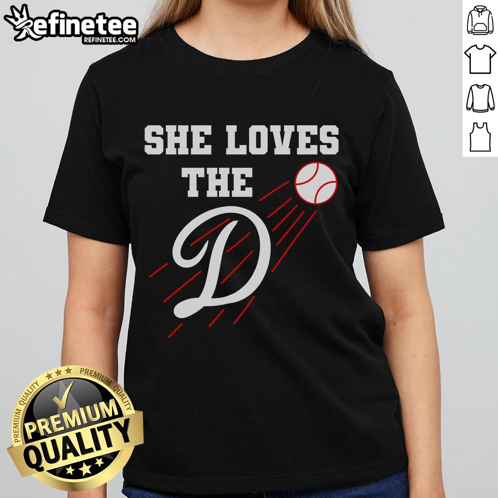 Nice baseball tee for women featuring 'She Loves The D' design, perfect for Los Angeles fans and casual wear.