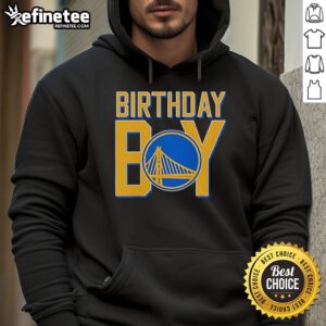 Nice birthday boy wearing a Golden State Warriors logo hoodie, celebrating with joy and team spirit.