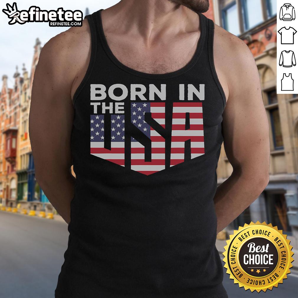 Alt Text: Stylish Nice Born In The USA tank top featuring a bold graphic, perfect for casual summer outfits.