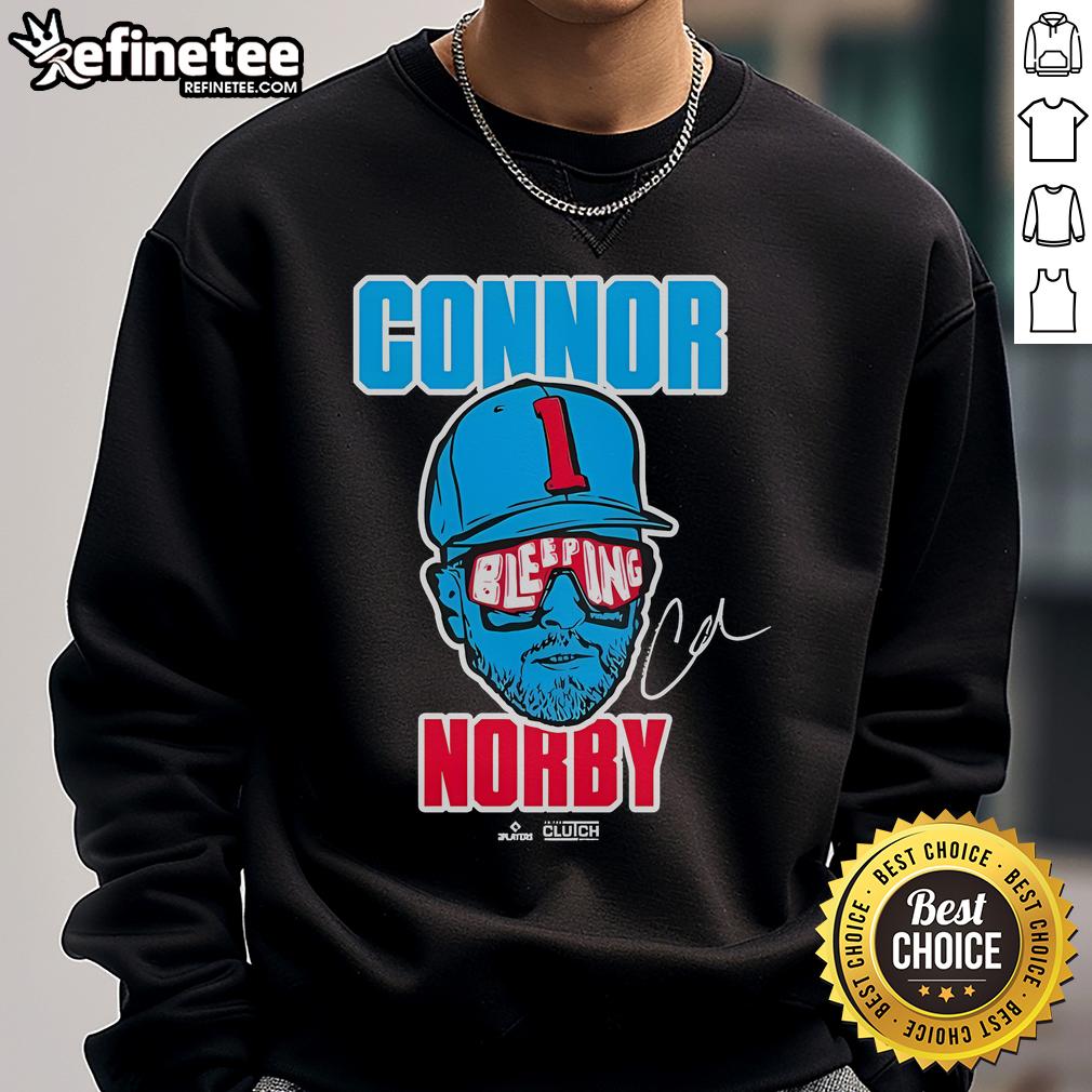 Nice Connor Bleeping Norby sweatshirt displayed on a hanger, featuring a trendy and casual design perfect for everyday wear.