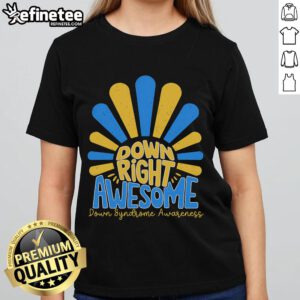 Stylish ladies tee featuring 'Awesome World' design for Down Syndrome Awareness, perfect for spreading positivity.