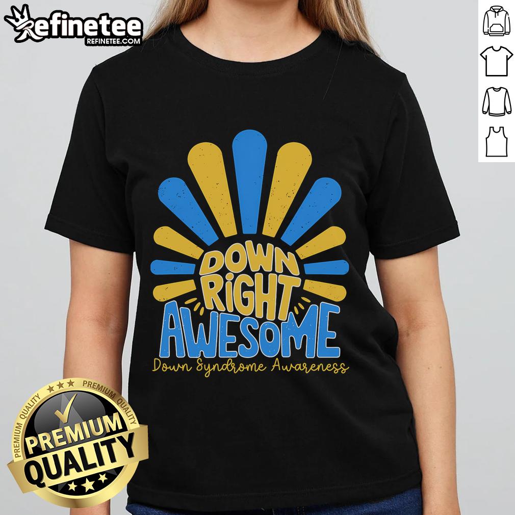 Stylish ladies tee featuring 'Awesome World' design for Down Syndrome Awareness, perfect for spreading positivity.