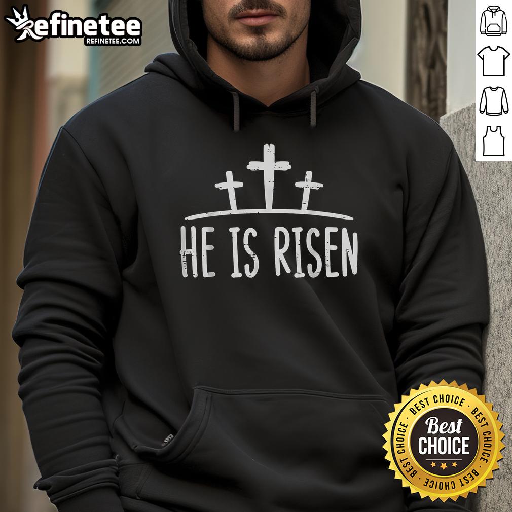 Nice Easter He Is Risen Cross Religious Christian Hoodie featuring a vibrant design perfect for celebrating Easter.