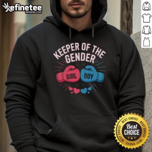 Gender reveal party hoodie featuring 'Keeper of the Gender' design, perfect for celebrating baby announcements.