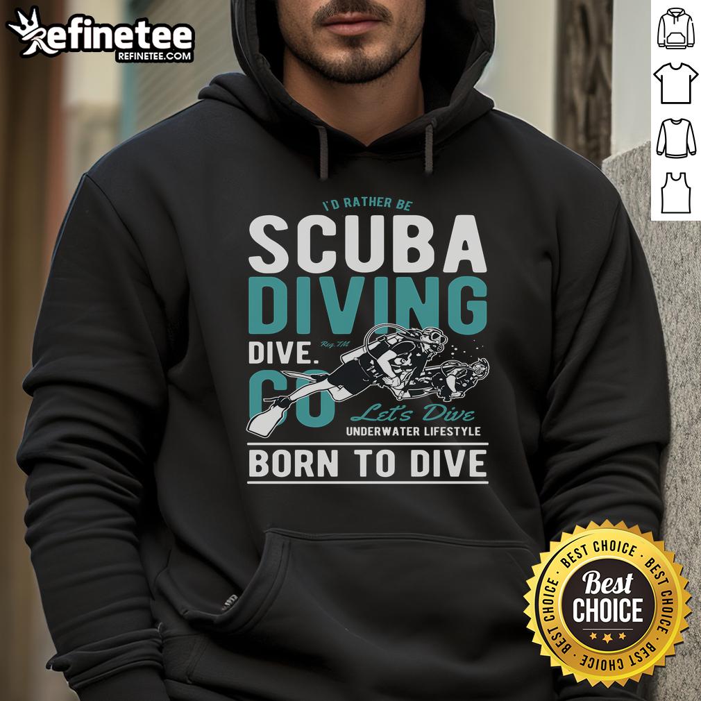 Cozy hoodie with 'I'd Rather Be Scuba Diving' design, perfect for diving enthusiasts and scuba diving lovers.