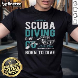 Scuba diving t-shirt featuring 'I'd Rather Be Scuba Diving' text, perfect for passionate divers and dive enthusiasts.