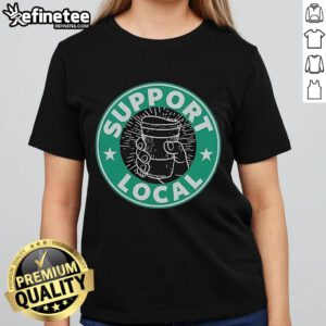 Jaron Myers wearing a 'Support Local Ladies' tee, promoting community empowerment and local businesses.