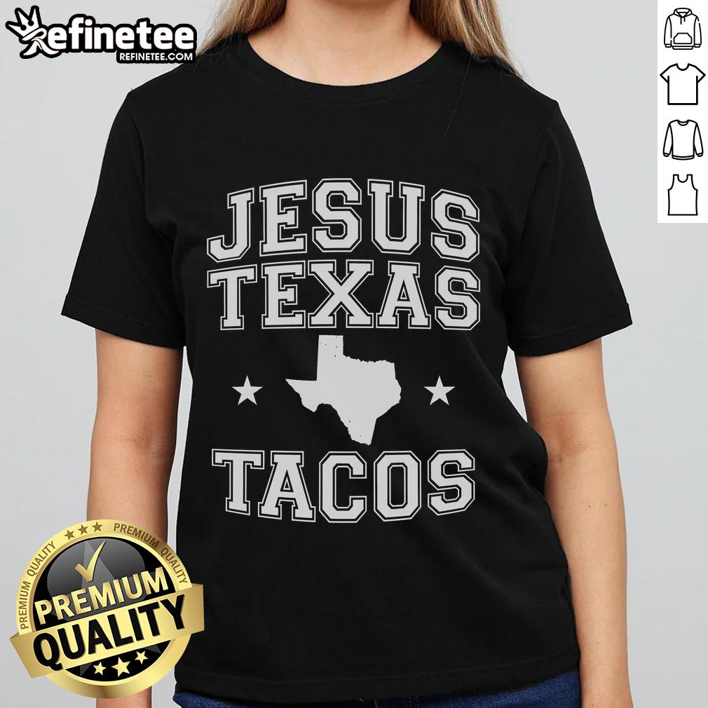 Vintage Texas longhorn graphic tee featuring Jesus and tacos, perfect for ladies who love Texas pride and retro style.