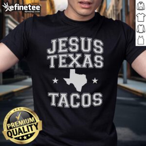 Vintage Longhorn Texas T-Shirt featuring 'Nice Jesus Texas Tacos' graphic and retro flag design, perfect for Texas pride.