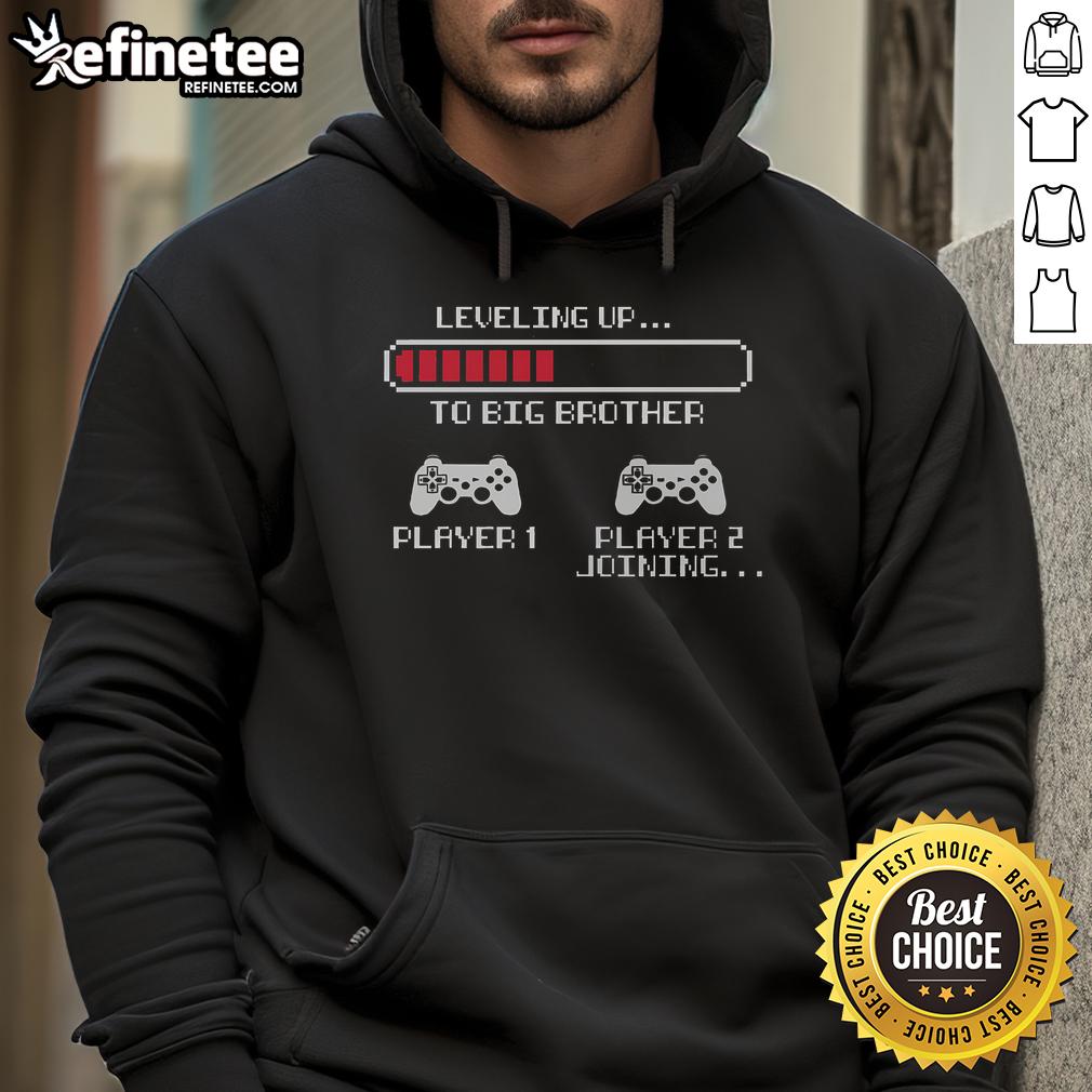 Vintage gaming hoodie featuring 'Nice Leveling Up to Big Brother 2024' design for gamers and siblings.