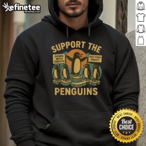 Marching penguins in a retro hoodie design advocating for economic freedom and resistance against tariffs.