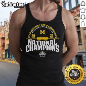 2025 NCAA Division I Men's Gymnastics National Champions tank top featuring Michigan Wolverines logo and design.