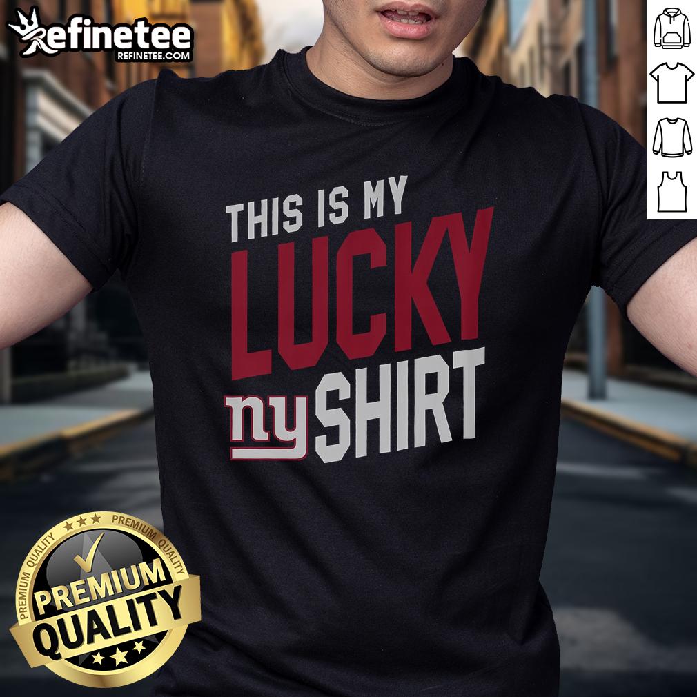 Alt Text: Nice New York Giants This Is My Lucky T-Shirt featuring vibrant team colors and logo, perfect for game day.