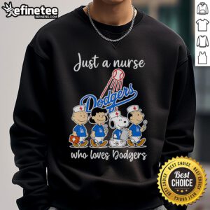 Comfortable Nice Peanuts sweatshirt for nurses who love the Dodgers, featuring a fun baseball-themed design.