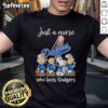 Nice Peanuts Just A Nurse Who Loves Dodgers T-Shirt featuring a fun graphic of Snoopy and baseball elements.