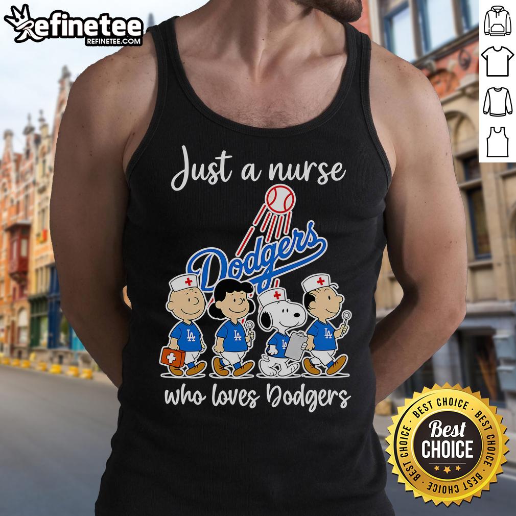 Nice Peanuts tank top featuring a nurse and Dodgers logo, perfect for fans and healthcare professionals.