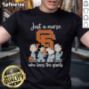 Nice Peanuts 'Just A Nurse Who Loves The Giants' T-Shirt featuring a playful design for nurse fans of the Giants.