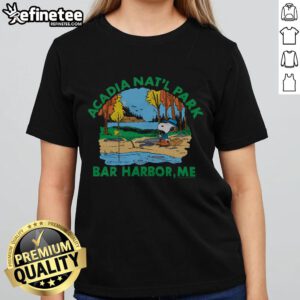 Nice Peanuts Snoopy X Acadia National Park ladies tee featuring a playful design perfect for park enthusiasts.