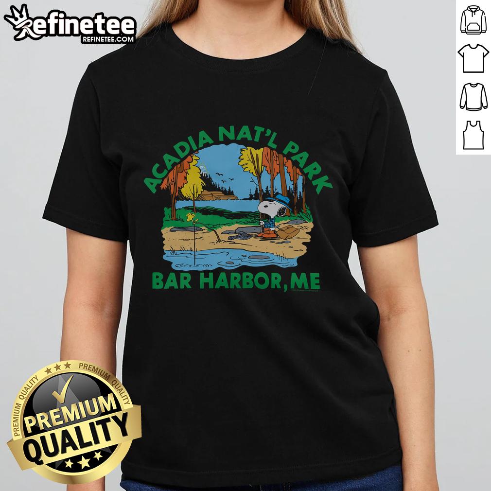 Nice Peanuts Snoopy X Acadia National Park ladies tee featuring a playful design perfect for park enthusiasts.