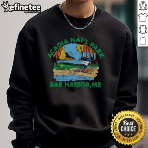 Alt Text: Cozy Nice Peanuts Snoopy X Acadia National Park sweatshirt featuring iconic Snoopy design against a scenic backdrop.