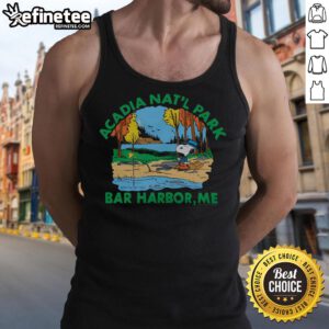 Nice Peanuts Snoopy X Acadia National Park tank top featuring colorful graphics and a scenic backdrop.